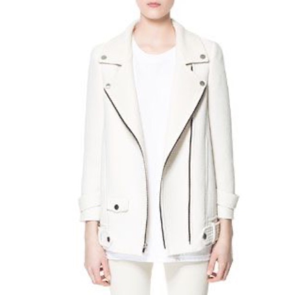 Zara Woman White Combination Zip Jacket Moto